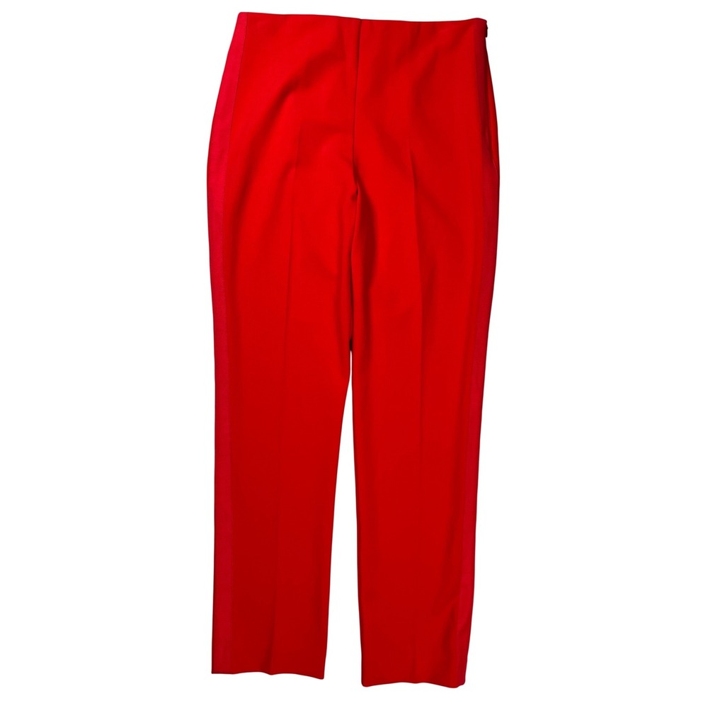 Trina Turk Straight Leg Pants Womens 8 Red Grosgrain Trim Side Zip Tuxedo Style